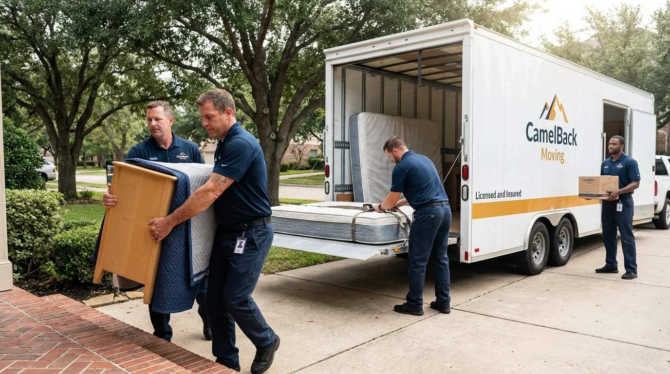Crew loading residential truck for cross-state move from Anderson, CA