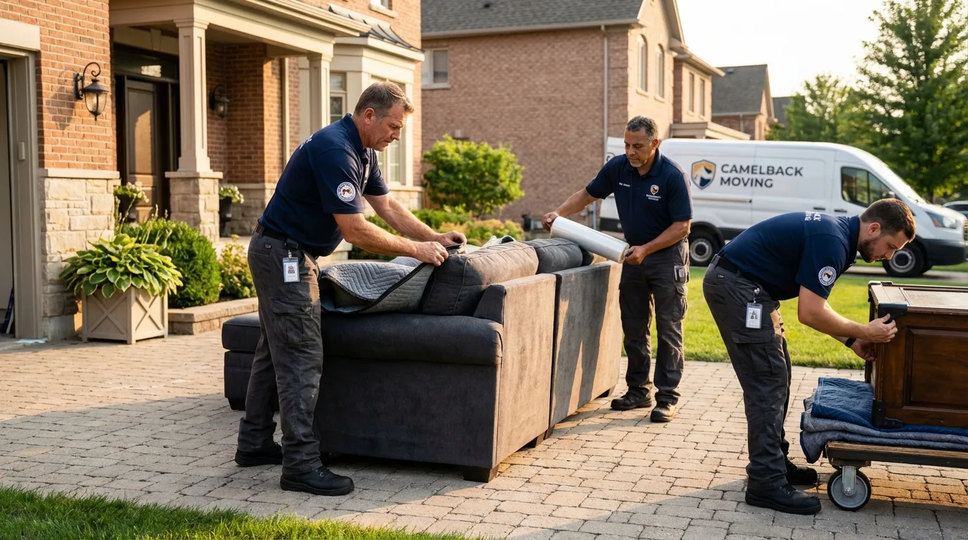 Large estate moving crew wrapping furniture in Anderson, CA
